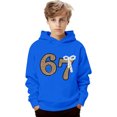 thumbnail image 4 of Playtopia Youth Glitter Number 67 Pearl Bow Hooded Pullover 350g Polyester Long Sleeve Kangaroo Pocket Casual Sweatshirt 1PC Big Kids Sizes 100-160, 4 of 4