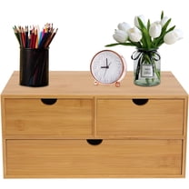 Desk Drawer Organizer with 3 Drawers, Office Desk Organizer, Bamboo Desk Drawer Desktop Organizer Desk Storage Tabletop Storage Organization Box for Office Home Toiletries Supplies (3 Drawers-B)