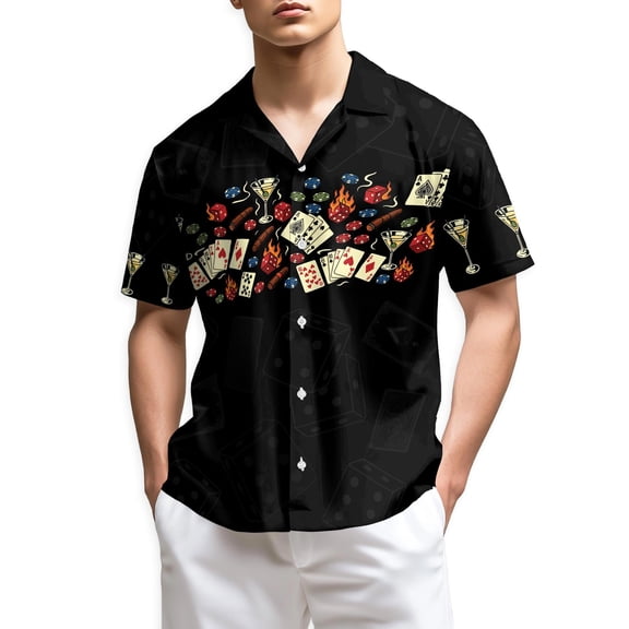 Netecom Poker Hawaiian Shirt for Men, Gambling Card Lover Style, Button Down Summer Beach Short Sleeve, S-5XL