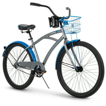 Huffy Carlisle Men's Cruiser Bike, 26" Wheels, Basket, Coaster Brake, Gray