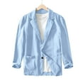 thumbnail image 4 of Evdexr Linen Blazer Mens Big and Tall Button Down Dress Shirts Cotton Striped Business Suits Casual Long Sleeve Loose Fit Stretch Jackets Light Blue S, 4 of 6
