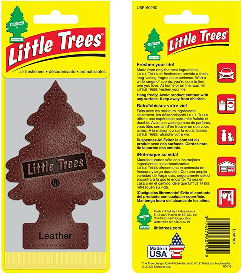 8 Pack Car Freshner 32290 Little Trees Air Freshener Leather Scent - 3 Trees per Package