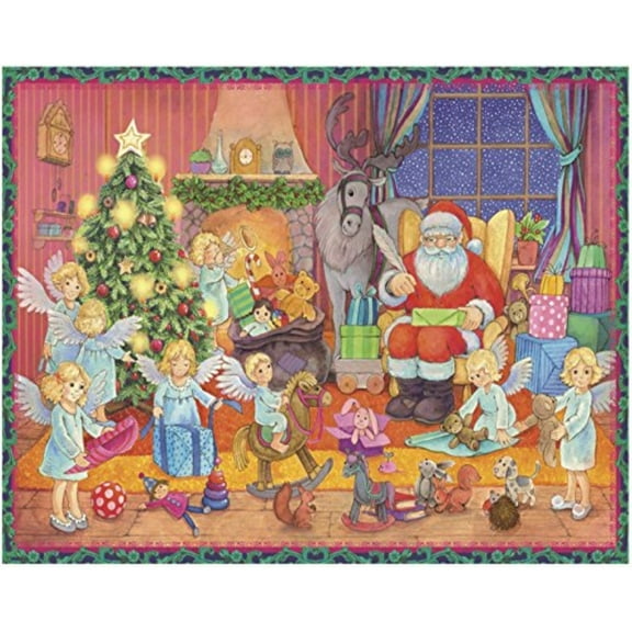 Santa and Angels by Christmas Tree German Advent Calendar Countdown Made Germany