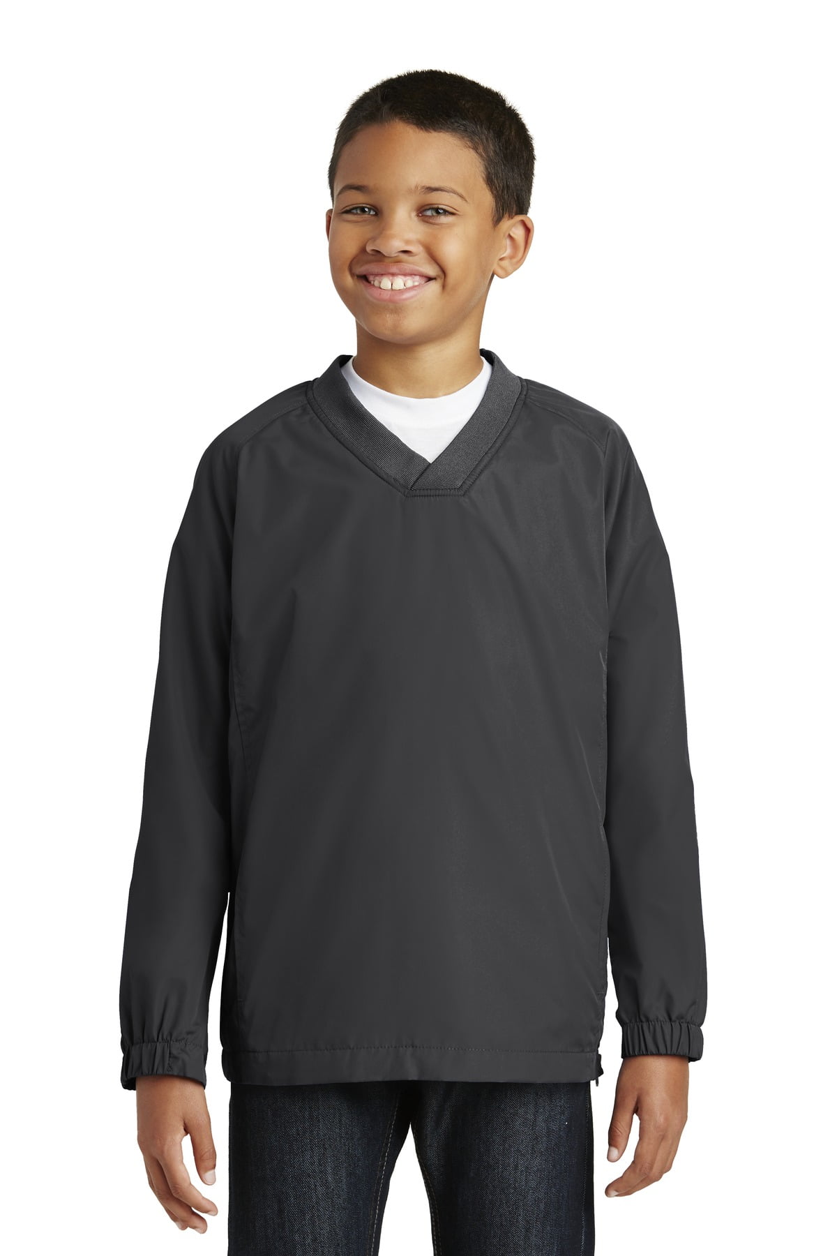 Sport-Tek Youth V Neck Raglan Wind Shirt-XS (Maroon