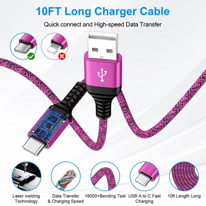 2.1A Dual-Port Fast Wall Charger Block, Phone Charger with 2Pcs 10FT Cables, Power Adapter Compatible with iPhone 17/16/15 Pro Max iPad Pro Galaxy S26 Android,Pink