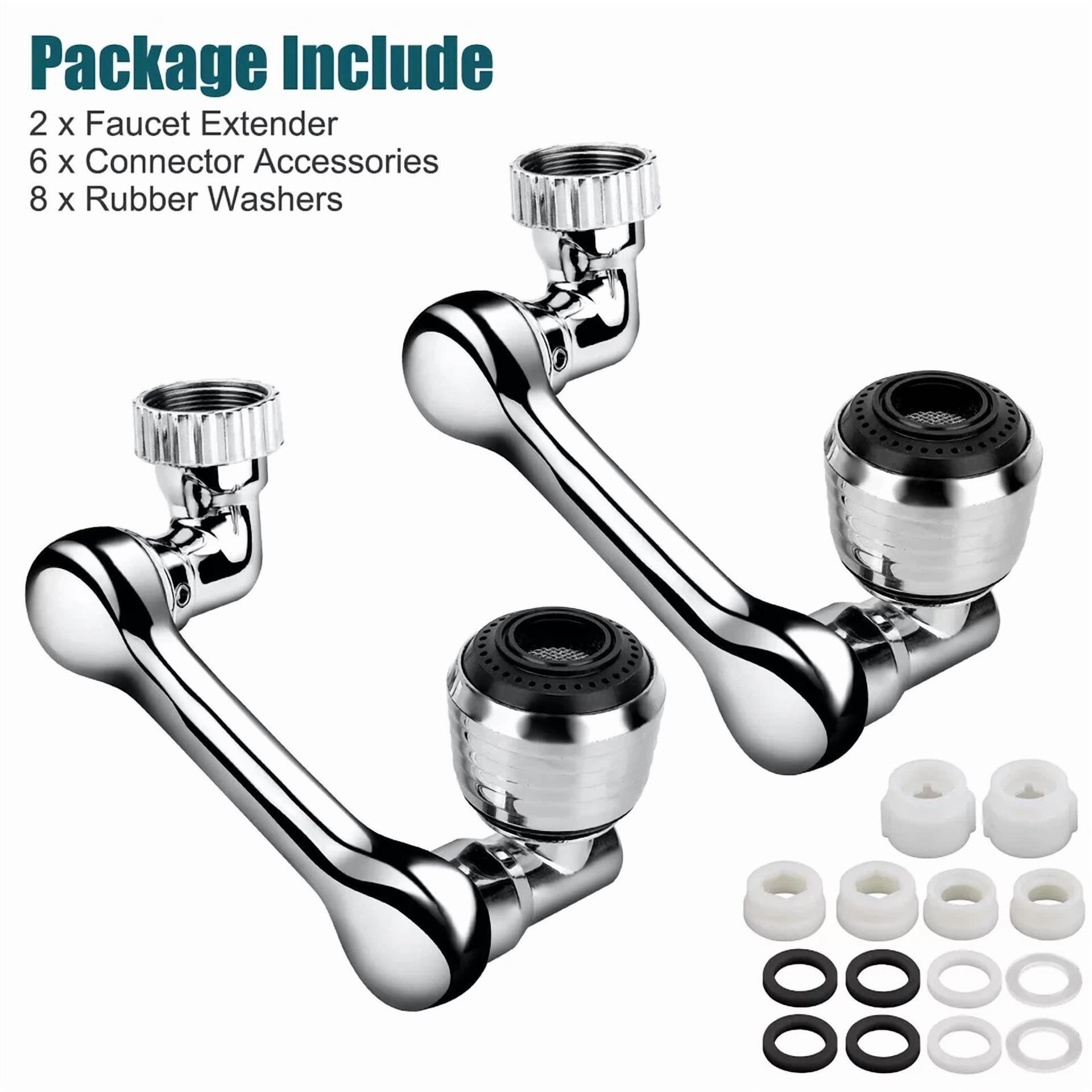 2Pcs Universal 1080° Swivel Extension Kitchen Faucet Aerator Rotate Robotic Arm
