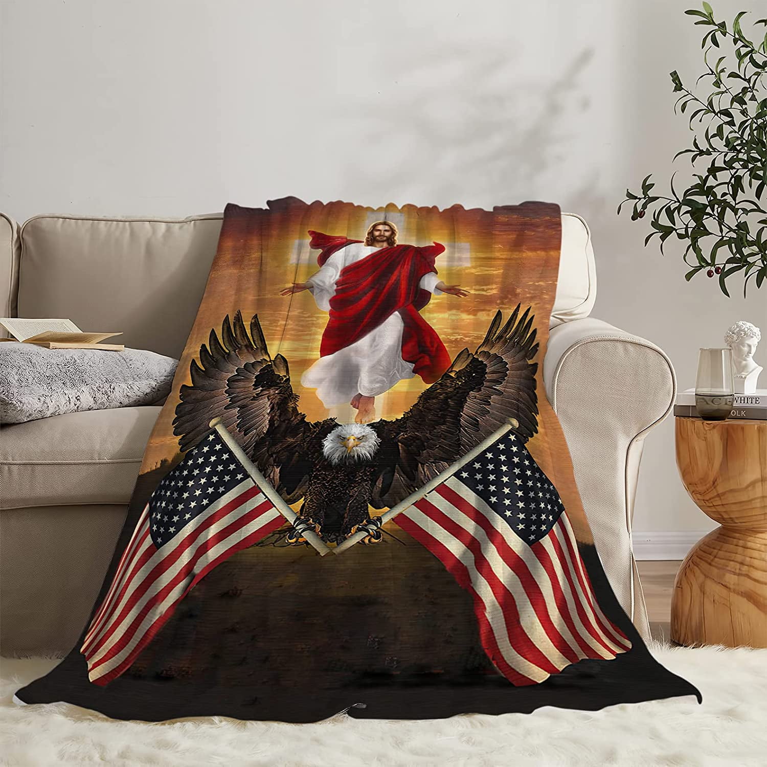 WISH TREE Jesus Christ Blanket Religious Spiritual Throw Blanket for