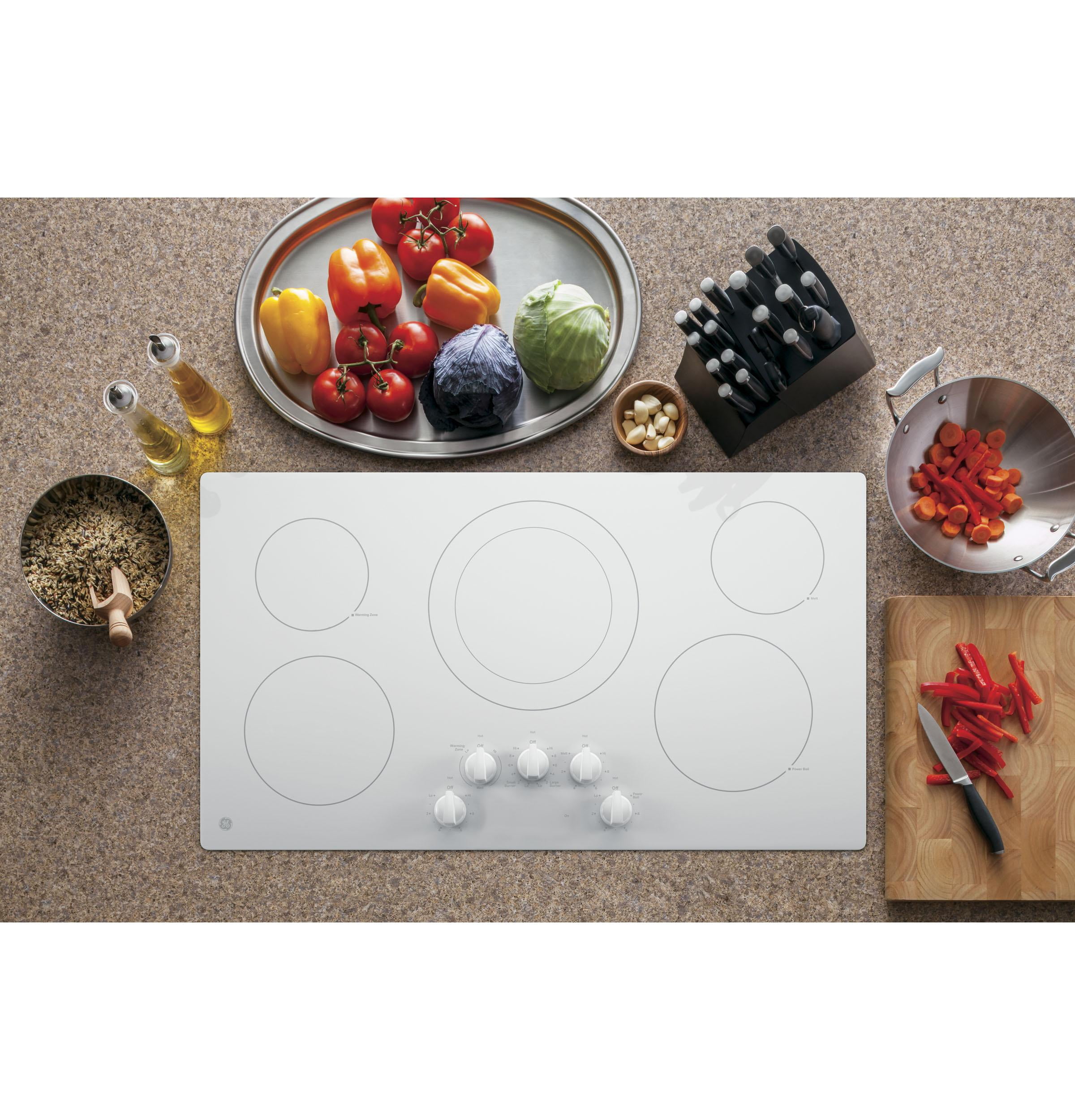 GE® 36" Built-In Knob Control Electric Cooktop, Model JP3036TLWW, Color White