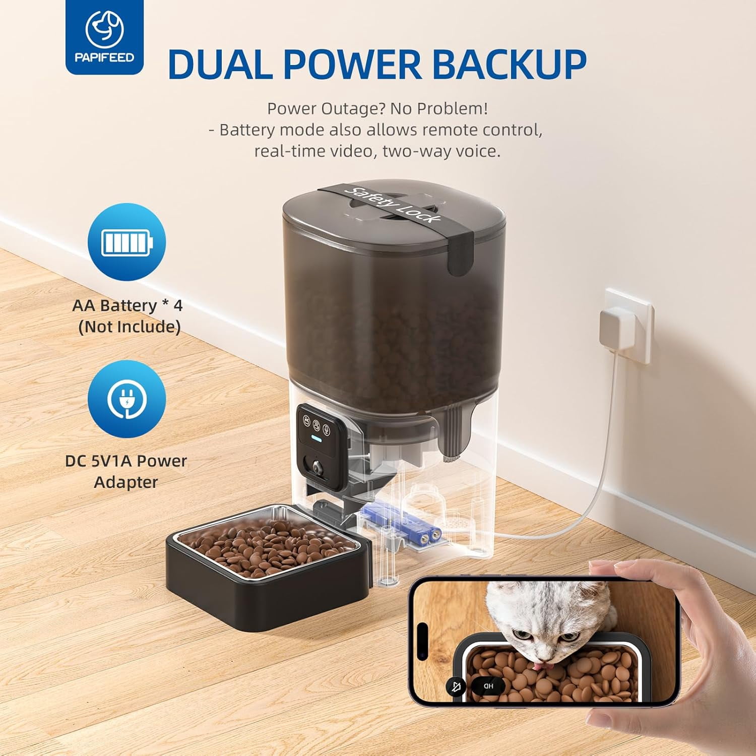 Automatic Cat Feeder with 720p HD Camera & Night Vision, Two-Way Audio, 6L Smart Feeder with App Control via 2.4G WiFi, Easy Clean Detachable, Schedule 1-10 Meals/Day for Cats & Dogs - Black