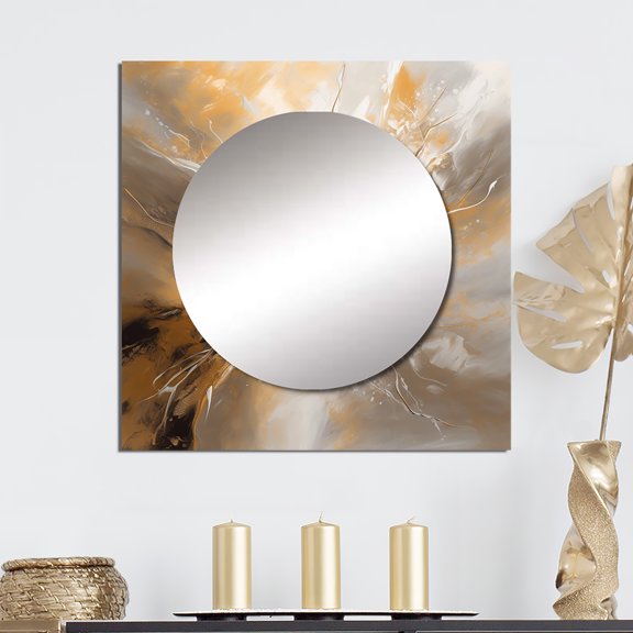 Designart "Chromatic Essence in Gold and Silver II" Abstract Square Mirror For Wall Decor - Large Gold Square Printed Wall Mirror Art - Square Transitional Mirror - Wall Mounted Square Large Mirror