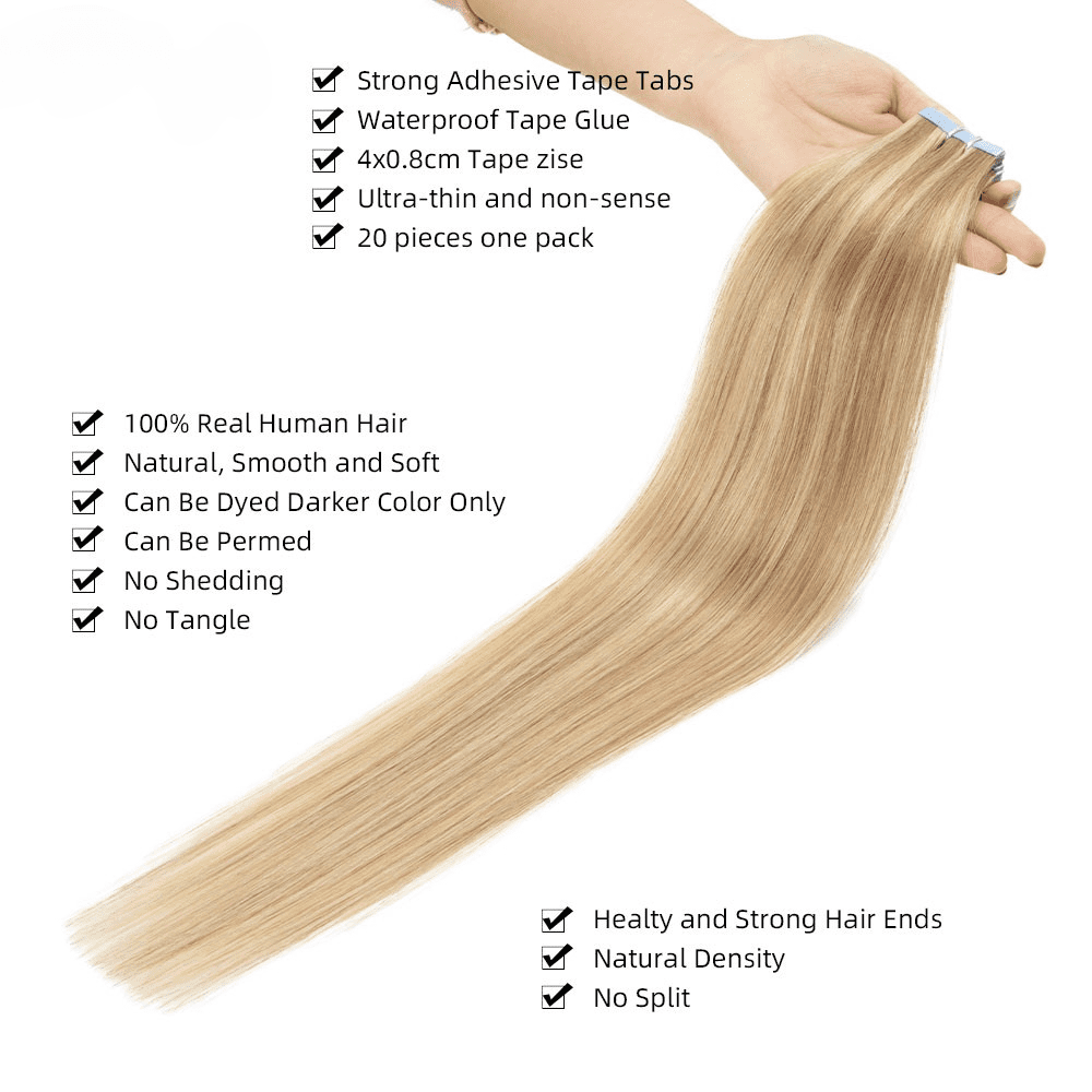 Tape in Human Hair Extensions for Women 20pcs/pack 14 display picture 1