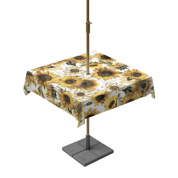 Outdoor Tablecloth with Umbrella Hole for Patio/Picnic/Party/Camping, Vintage Sunflowers Waterproof Table Cloth Square Cover Washable, Farmhouse Floral Blossom Watercolor (54"x 54")