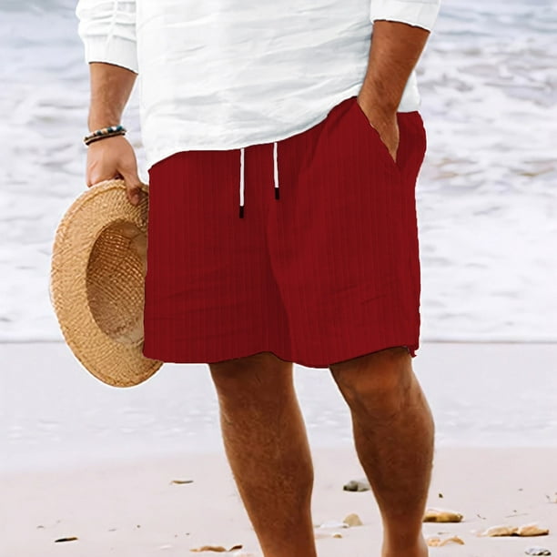 WILLBEST Pantalones Cortos Casuales de Verano para Hombre, Nuevos Pantalones Cortos con Bolsa Atada, Pantalones de Playa A Rayas para Hombre