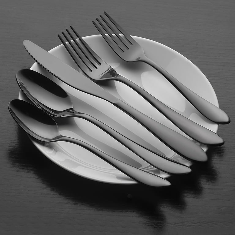 Walchoice 40 Piece Black Silverware Set, Stainless Steel Flatware for 8,  Elegant Cutlery Set Includes Knives Forks Spoons, Mirror Polished &  Dishwasher Safe 