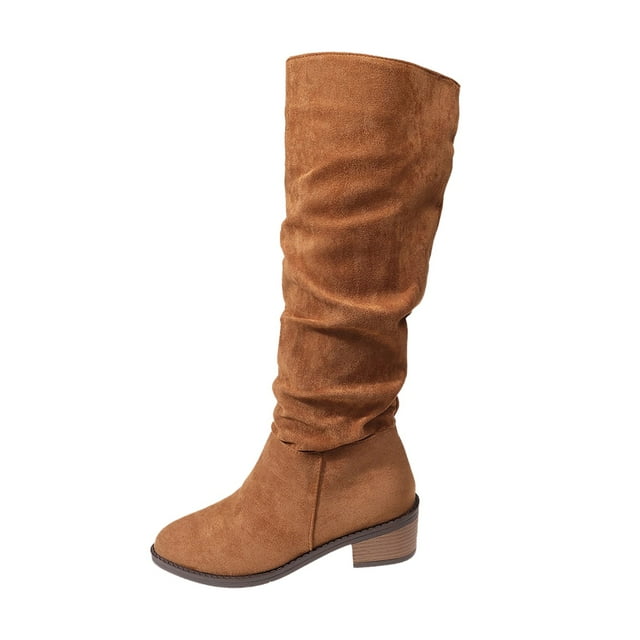 Bottes Mi-Mollet pour Femmes - Style Décontracté en Daim Pointu Automne et Hiver, Chaussures Confortables et Chaudes pour Dames