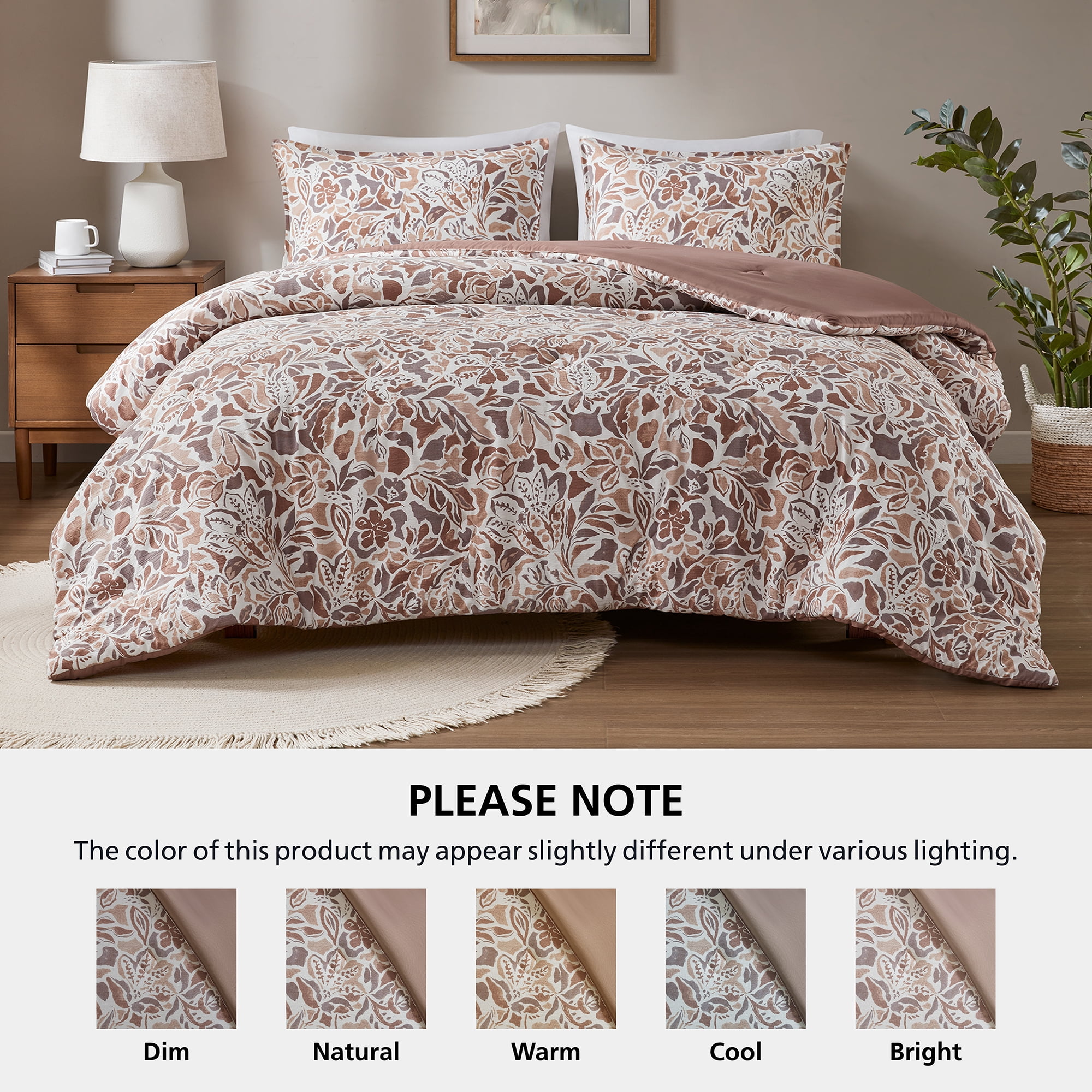 Mainstays Full/Queen Comforter Set, All-Season, 3-Piece, Textured Modern Floral