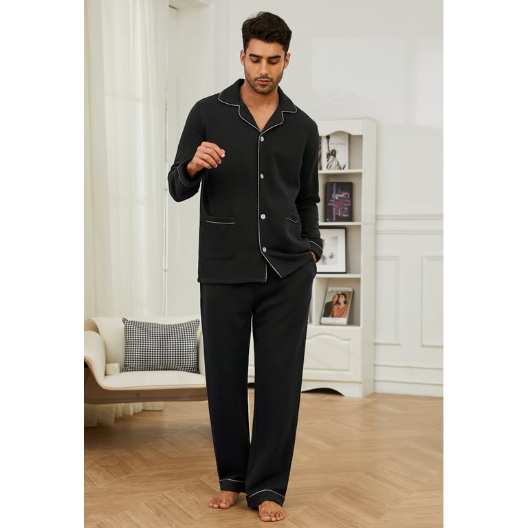 U2SKIIN Mens Pajama Set Soft Warm Long Sleeve Quilted Fabric