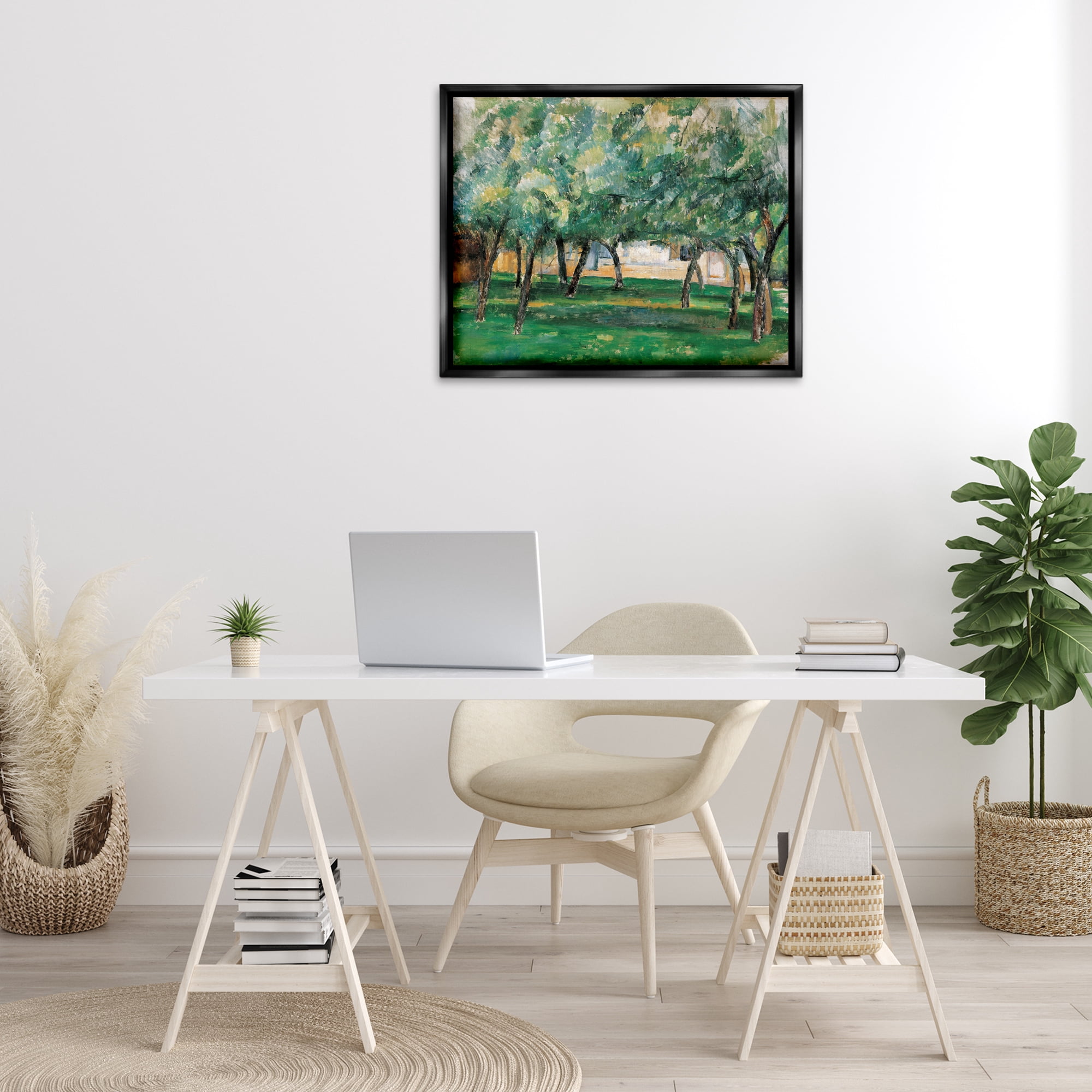 Stupell Industries Classic Cezanne Farm in Normandy Landscape & Nature Painting Black Floater Framed Canvas Art Print Wall Art, 31 x 25