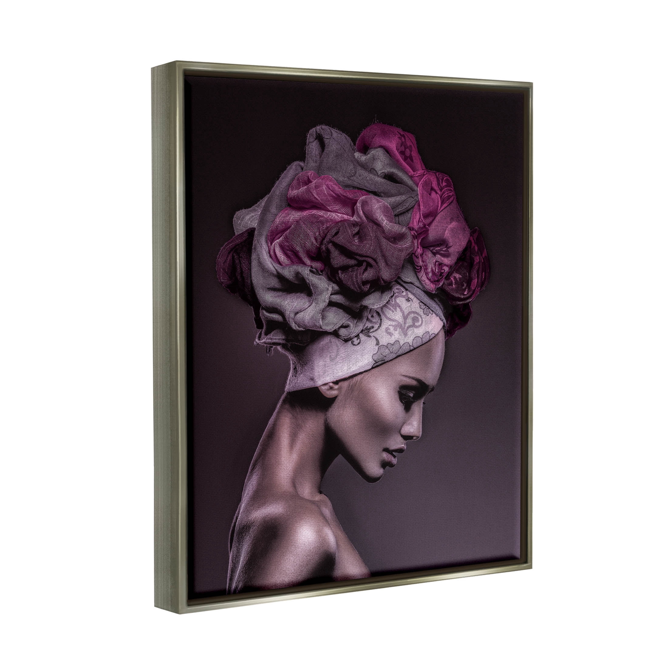 Woman Floral Headwrap Portrait Botanical & Floral Photograph Luster Gray Framed Art Print Wall Art