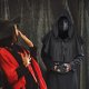 thumbnail image 4 of Sombrero medieval vintage rojo con capucha, capa medieval unisex con capucha, poncho de Halloween, disfraz de cosplay para hombres y mujeres, 4 of 5
