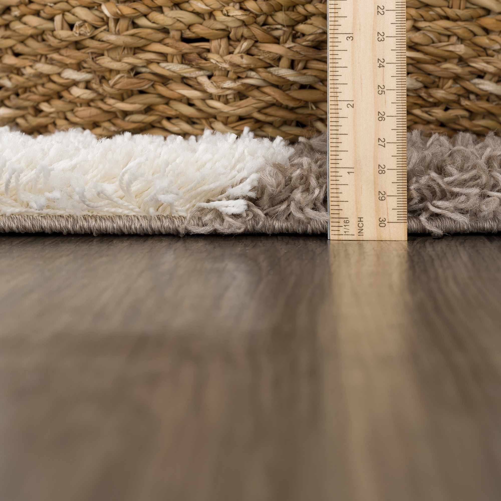 Hauteloom Marshmallow Contemporary Checkered Fluffy Shag Area Rug - Modern Geometric Carpet Tiles for Living Room, Kids Room, Nursery - Plush Pile - Cream, Brown - 8'10" x 12'