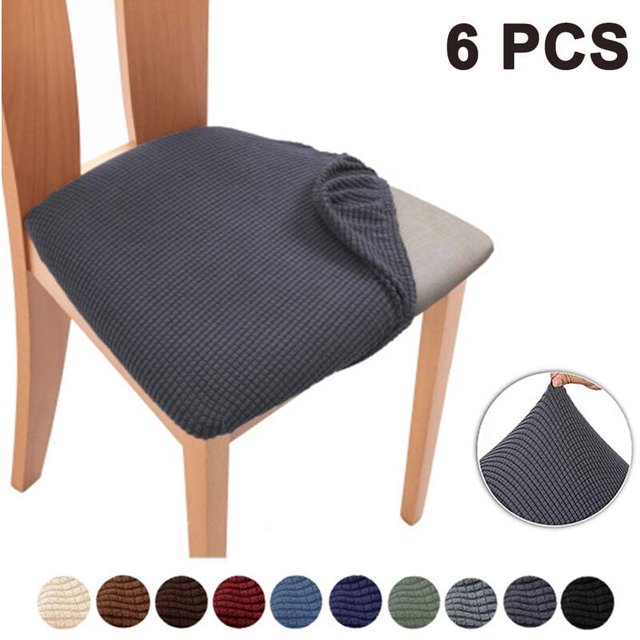6 Fundas elásticas para asientos de sillas de jacquard NQ extraíbles y lavables a prueba de polvo gris oscuro