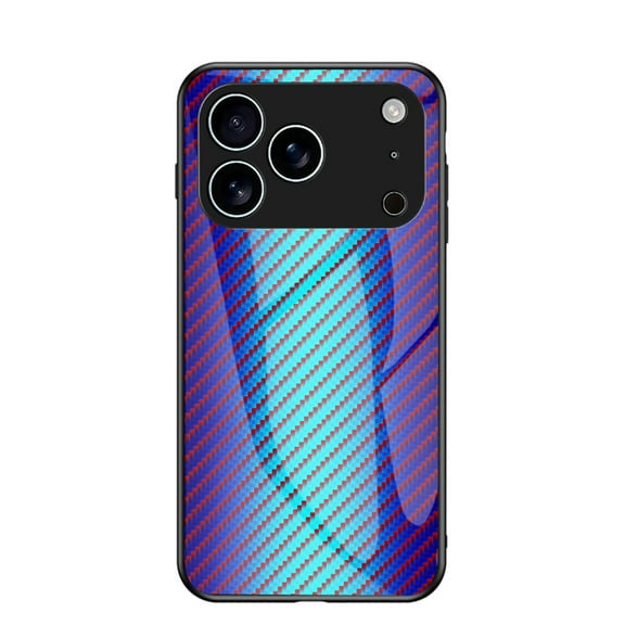 for iPhone 17 Pro Max Case, Carbon Fiber Pattern Tempered Glass Phone Case, Lightweight Slim Shockproof Protective Cover, Anti-Scratch Stained Glass Shell for iPhone 17 Pro Max, Blue