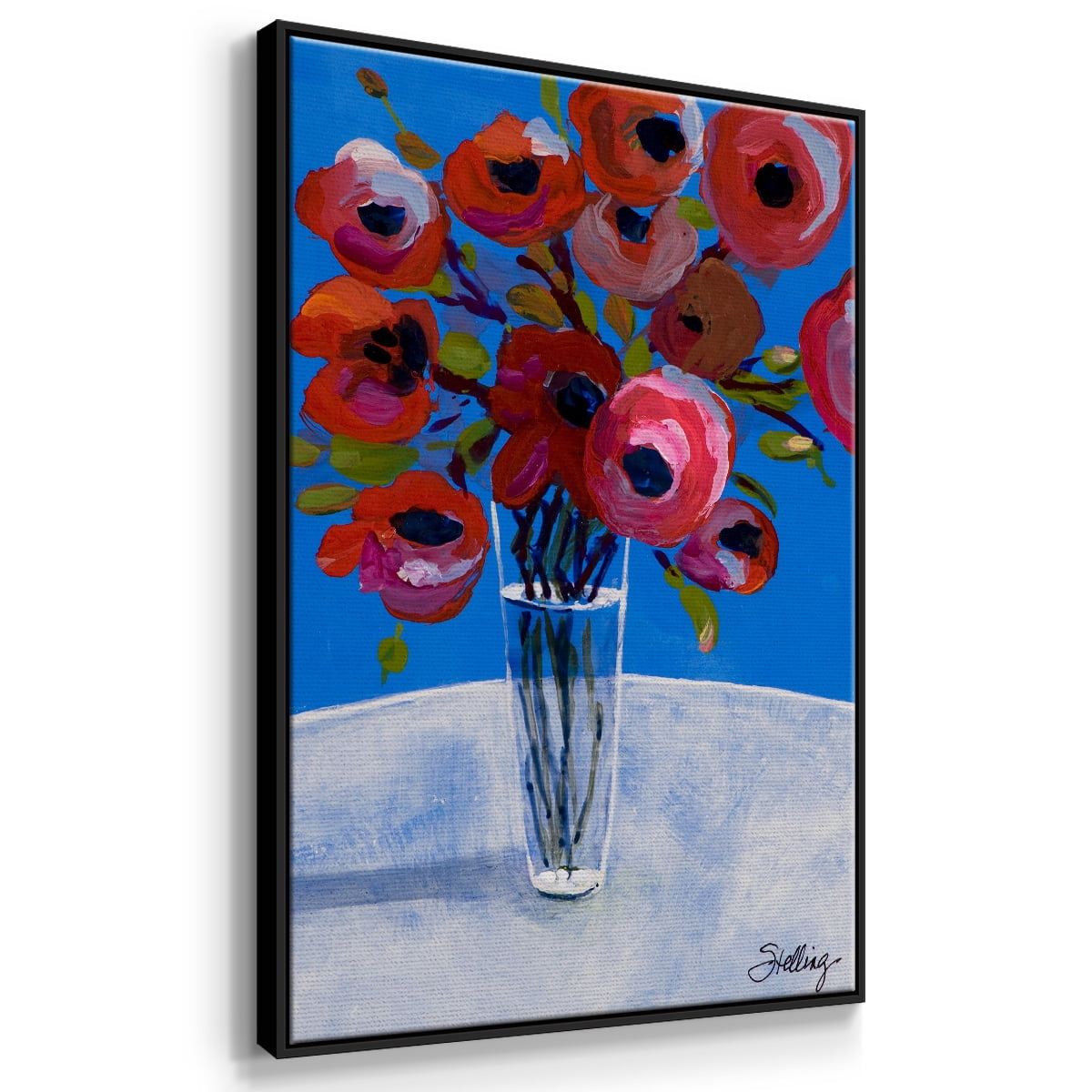 Poppies Framed Premium Gallery Wrapped Canvas - Ready to Hang - 27 x 41 - Black Floating Frame
