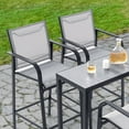 thumbnail image 5 of Nuu Garden 5-Piece Outdoor Iron Bar Set with 4 Textilene High Bar Stools and 1 Rectangular Bar Table, Curved Armrests, For Patio Deck Sunroom Garden, Black and Gray, 5 of 10