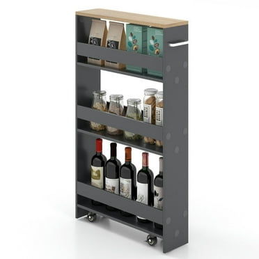 Finihen Rolling Cart, Kitchen Island Cart, Rolling Kitchen Slim Storage Cart Mobile Shelving Organizer with Handle, for Kitchen, Dining Room, Gray