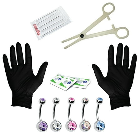 15PCS Professional Piercing Kit Stainless Steel 14G Double CZ Belly Navel Ring Body Piercing (Best Way To Clean Your Belly Button Piercing)