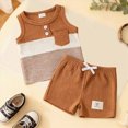 thumbnail image 2 of Toddler Baby Boy Clothes Summer Outfits Clothing Set Color Block Striped Sleeveless Top Drawstring Shorts Casual Daily Wear Size 6-9 Months, 2 of 6