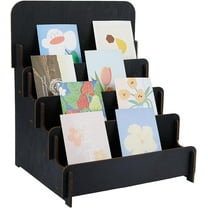 4-Tier Sticker Display Stand Wooden Greeting Card Display Stand Black Vendors Postcard Organizer Multipurpose Brochure Holder Display Stand for Pictures Magazines 30x26.5x35.3cm