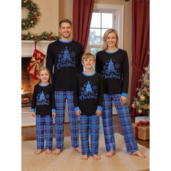 Family Christmas Pajamas Matching Sets Christmas Tree Print Plaid Christmas Family Matching Outfits