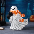 thumbnail image 4 of FEOLGEHLY Indoor Halloween Decoration Statue, Ceramic White Ghost Figurines, Spooky Ghost Ornament, Friendly Ghost Holding Pumpkin, Spooky Resin Halloween Ghost Ornaments for Kitchen Living Room Bar, 4 of 6
