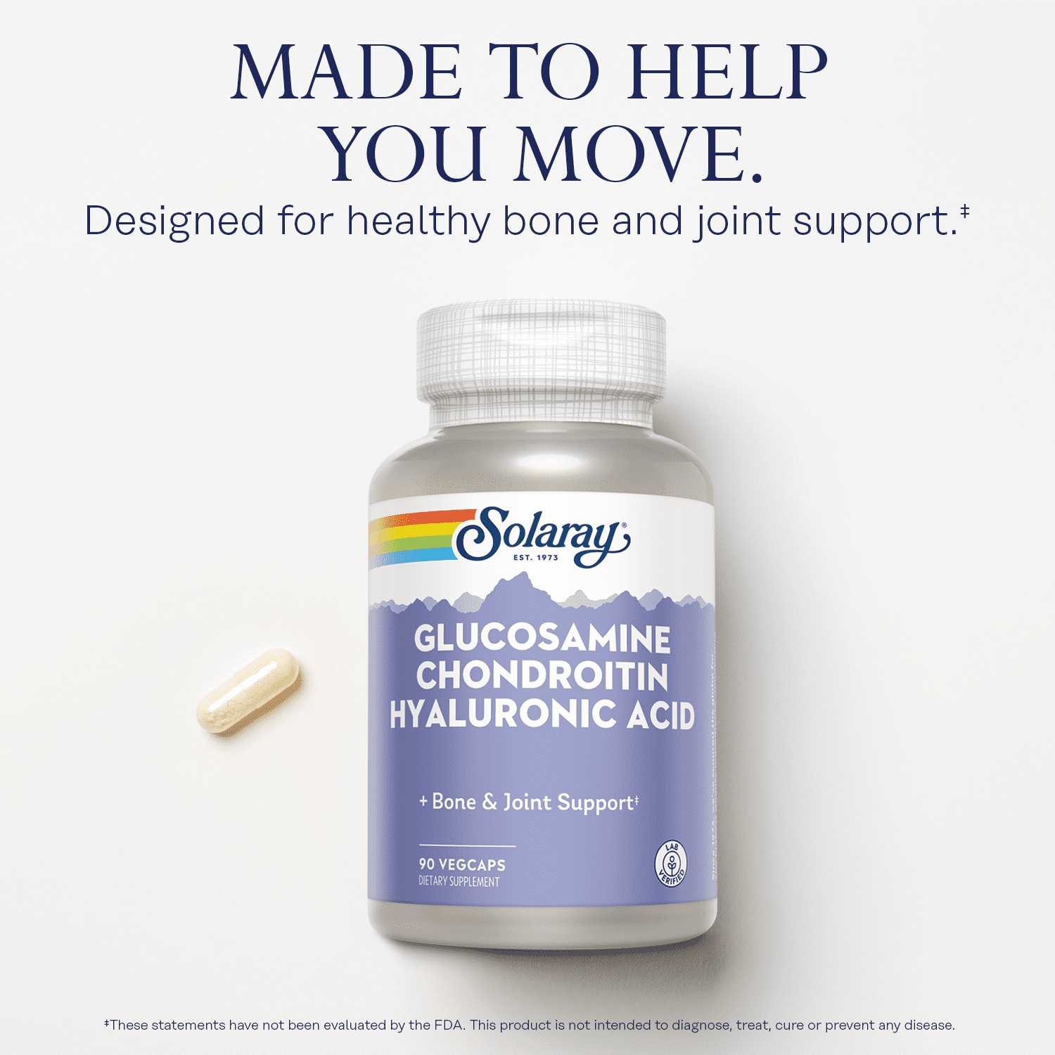 Solaray Glucosamine Chondroitin Hyaluronic Acid | Healthy Joint Comfort & Mobility with Vitamin C | 30 Serv, 90 VegCaps