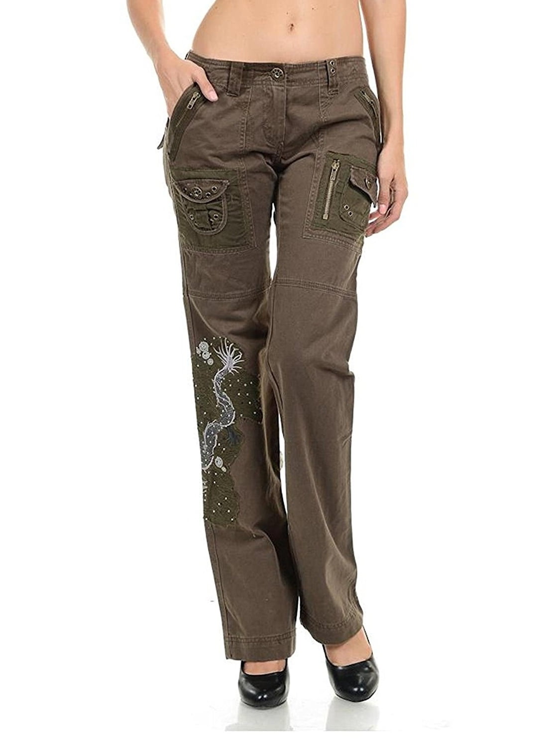 Ladies Womens Army Pockets Military Casual loose Cargo Outdoor Pants Trousers
