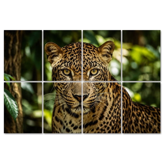 8 Pack Art Acoustic Panels Sound Absorbing jungle forest Leopard Decorative Soundproof Wall Panels Self Adhesive for Recording Studios Office 48"x32"