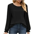 thumbnail image 1 of Timegard Blouse for Women Eyelet Scoop Neck Ruffle Long Sleeve Tops Fall Casual Comfy Tops Solid Color, 1 of 8