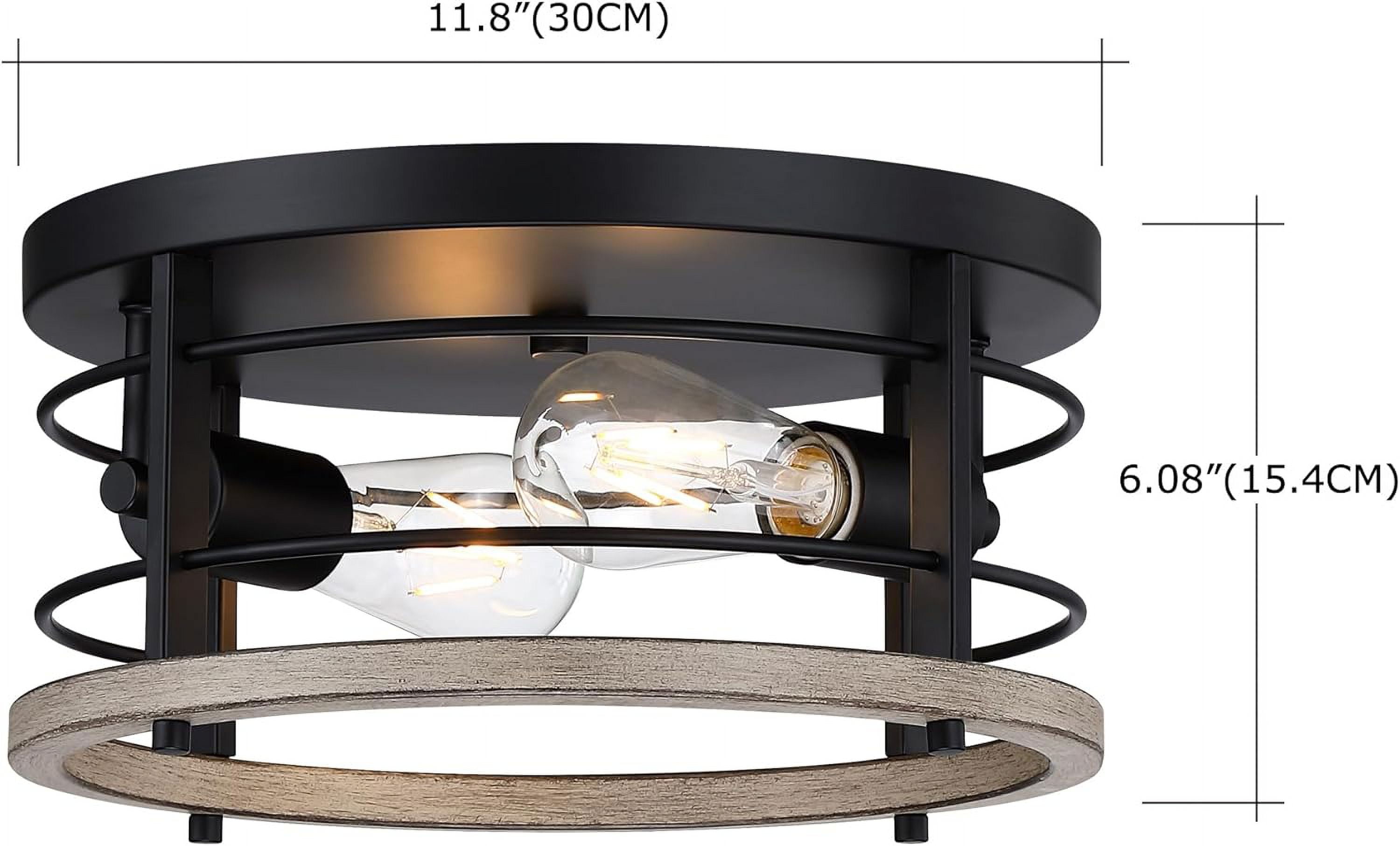 Revtronic 2-Light Flush Mount Ceiling Light Fixture, Farmhouse Light for Kitchen Bedroom, Matte Black and Wood Finish