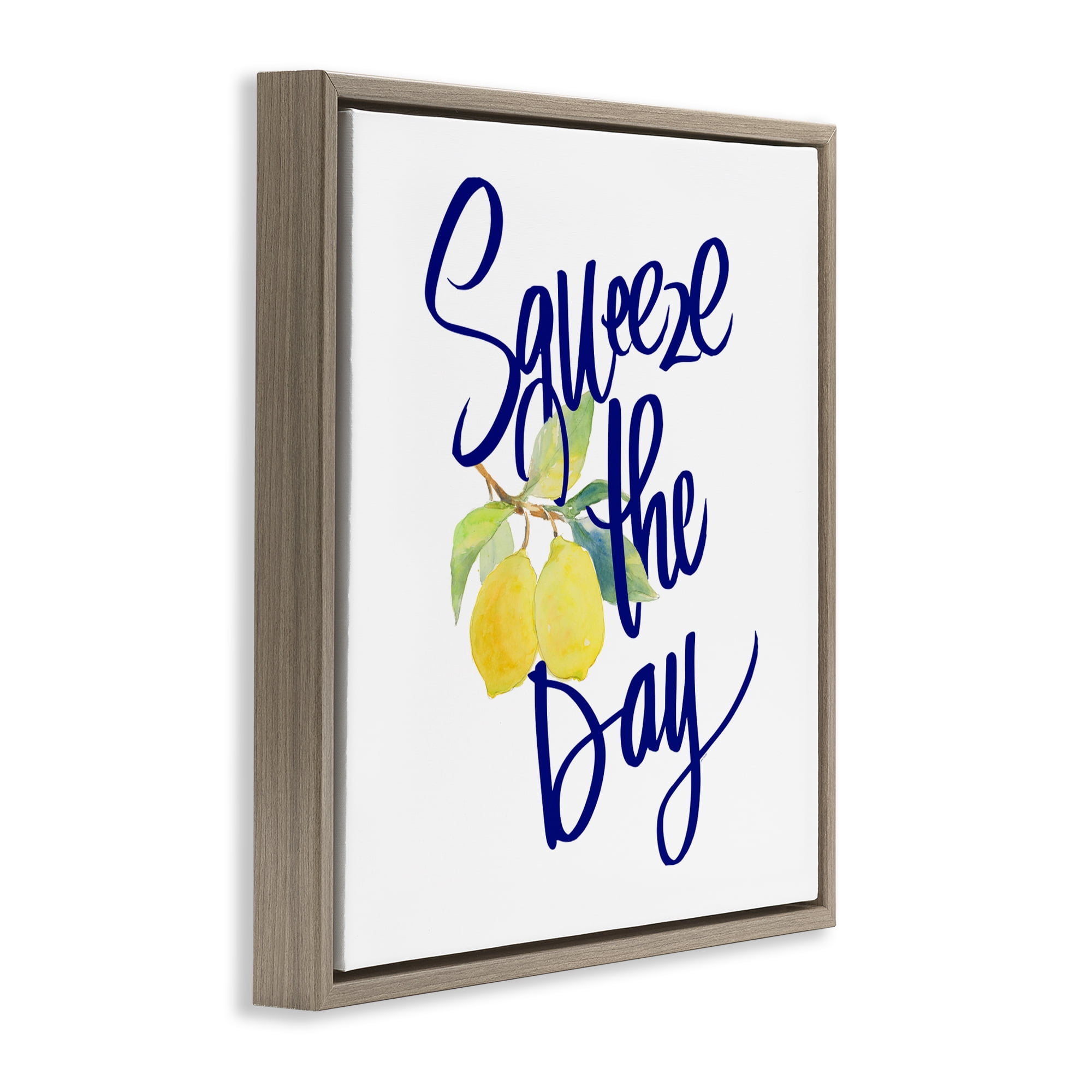 Stupell Industries Cursive Squeeze The Day Brown Framed Floater Canvas Wall Art, design by Lanie Loreth