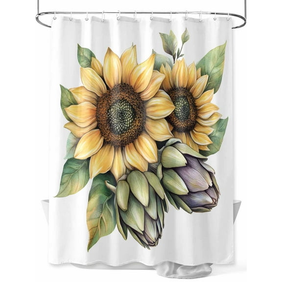 Fsddascl Summer Sunflower Shower Curtain Set - Standard 72" x 72" Washable Bathtub Curtain with 12 Hooks, Blooming Spring Floral Leaf Waterproof Fabric Stall Shower Curtains for Bathroom/Bathtub