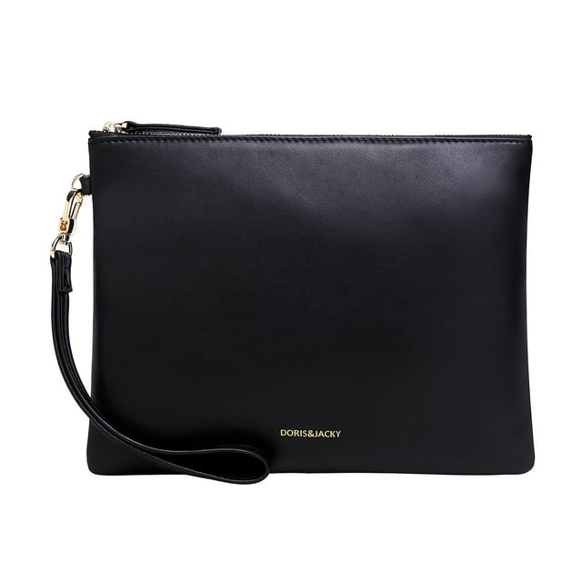 Bolso de mano de piel de cordero Doris&Jacky grande suave con correa Negro