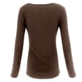 thumbnail image 4 of Long Sleeve Women Henley T Shirts Button Down Slim Fit Tops Scoop Neck Ribbed Knit Shirts Fashion Coffee L, 4 of 7