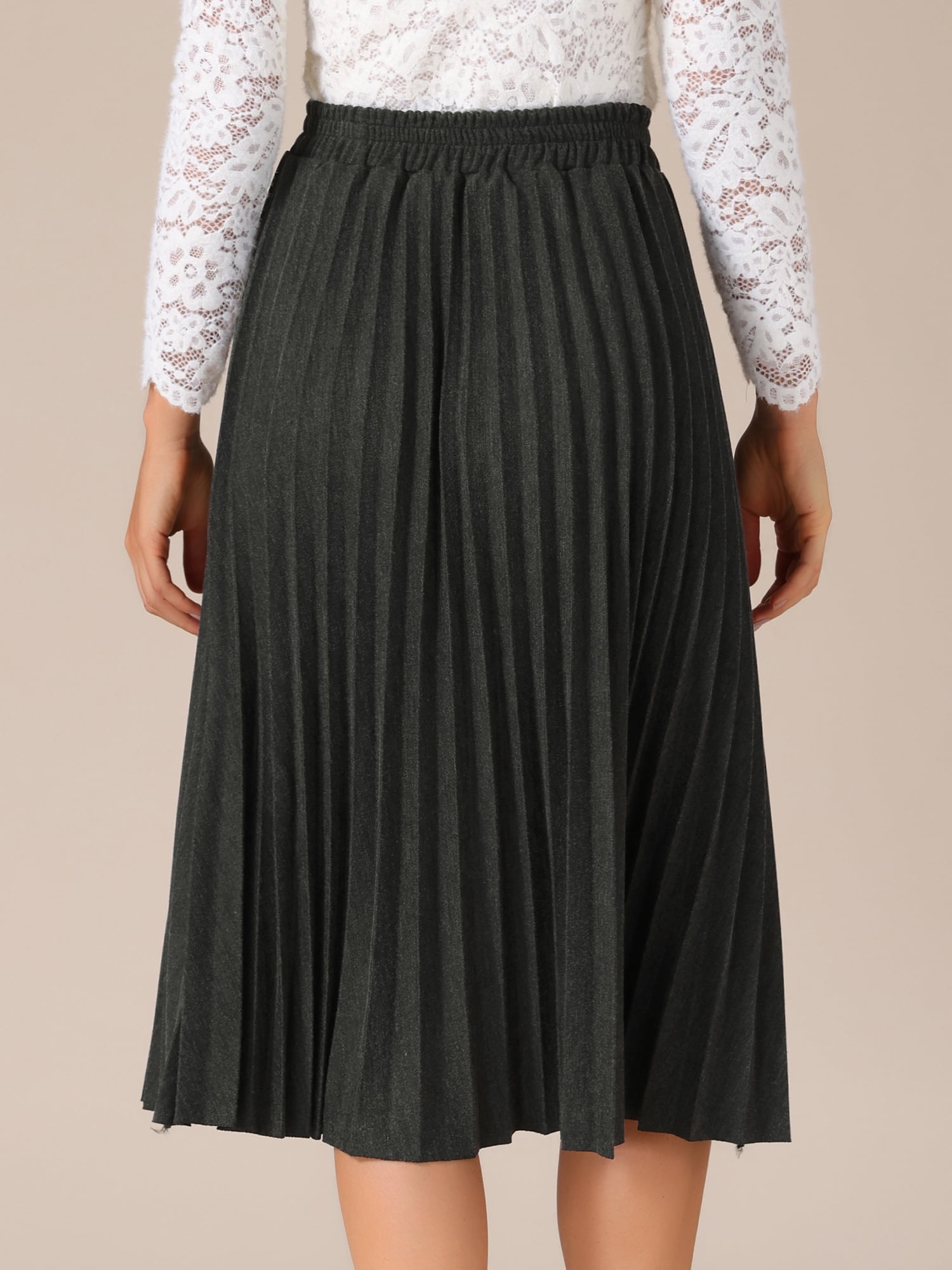 DARING DIVA Women's Pleated Midi Elastic A-Line Swing Flowy Long Skirts XX-Large Dark Grey