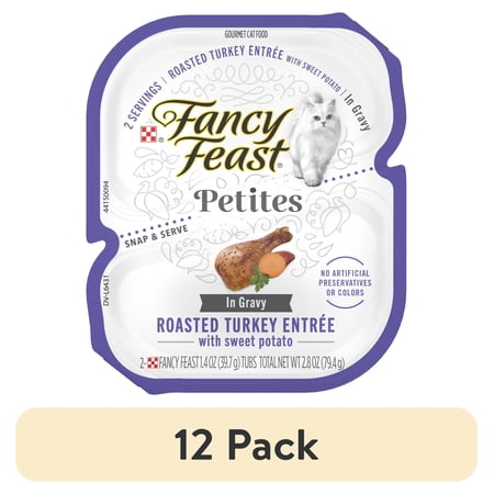 (12 pack) Purina Fancy Feast Petites Kitten Food Wet Cat Food Turkey & Sweet Potato 1.4 oz Tubs