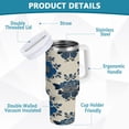 thumbnail image 4 of 40 oz Insulated Stainless Steel Tumbler Double Wall Stainless Steel Tumbler with 2-Way Drinking Elegant Blue Flowers Pattern, 4 of 9