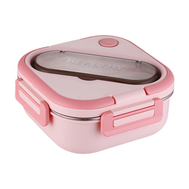 Fiambrera Bento, contenedor de alimentos, 2 compartimentos, juego de utensilios de plástico incorporados, estuche multifuncional para el almuerzo para Rosa