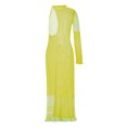 thumbnail image 3 of Yunliwuli Women Long Knit Dress Contrast Color Hollow-Out See-Through One Shoulder Long Sleeve Beach Dress Bikini Cover-Ups, 3 of 9