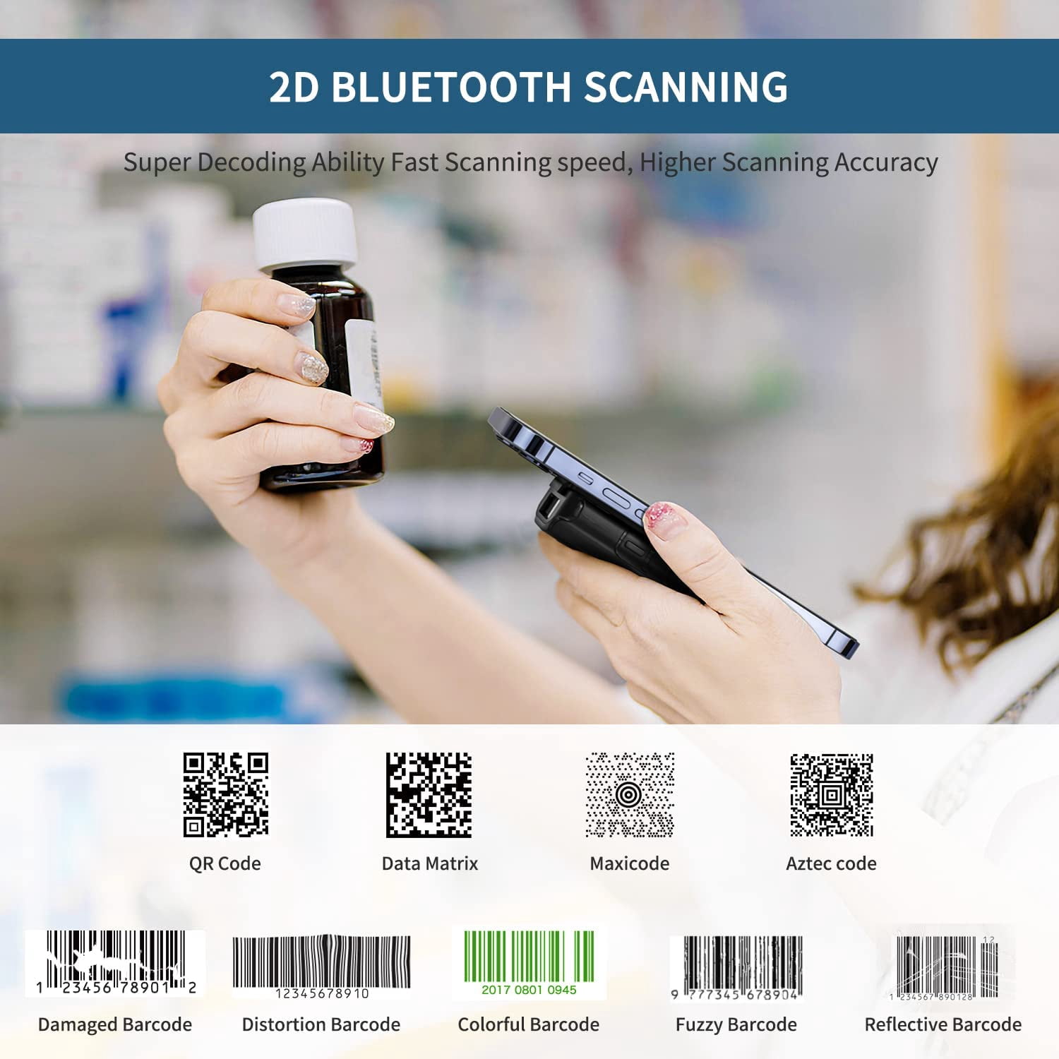Mini 2D Bluetooth Barcode Scanner, NETUM 3-in-1 Portable QR Bar Code Reader Back Clip Work with iOS Android Windows MacOS for Warehouse Inventory POS -E800(Black)